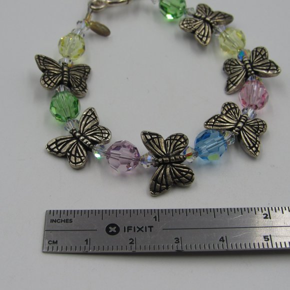 7.5" Sterling Silver Butterfly & Crystal Bracelet - Picture 3 of 4
